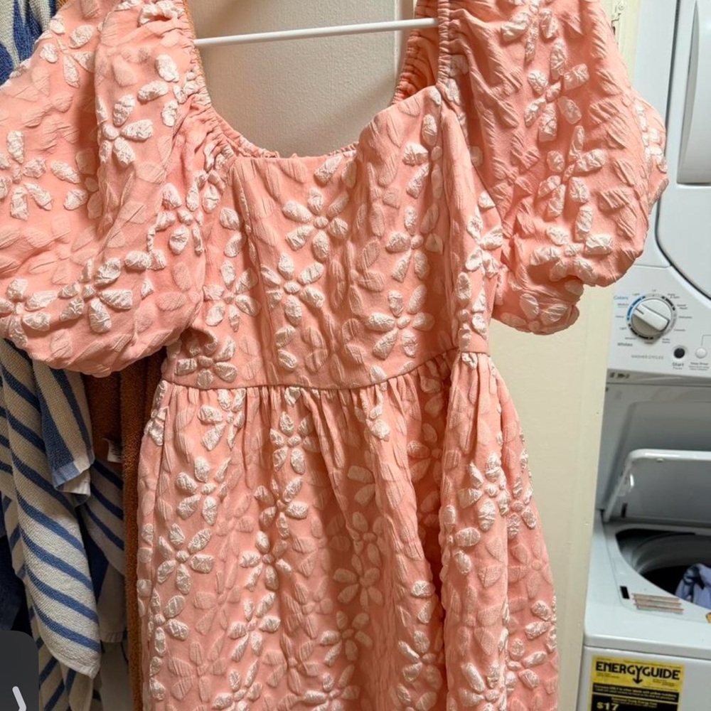 BiBi Peach Dress with White Floral Embroidery